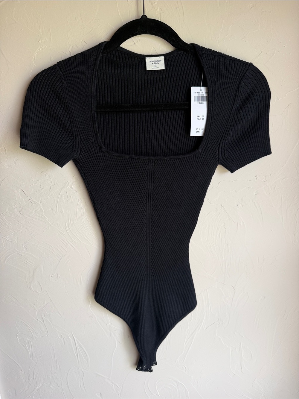 Abercrombie & Fitch Black Ribbed Square-Neck Bodysuit
